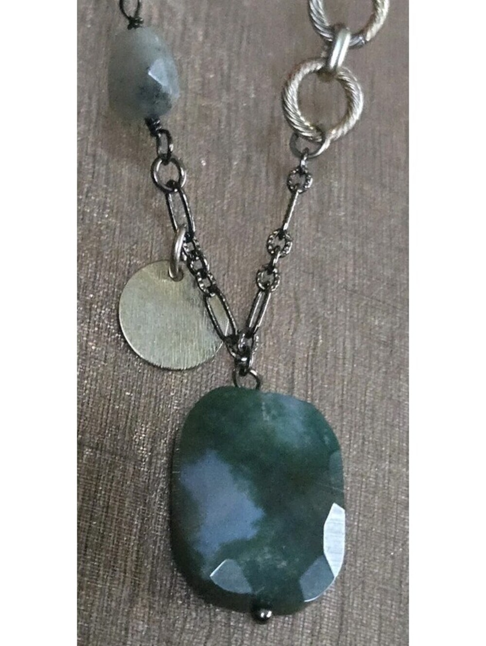 Lia Sophia Marbled Green  Stone Pendant Necklace 20" Chain